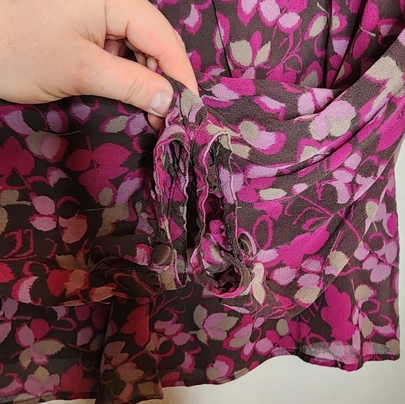 J. Jill silk blouse. Long sleeve.  Brown purple floral.  Size XS. - Picture 8 of 15
